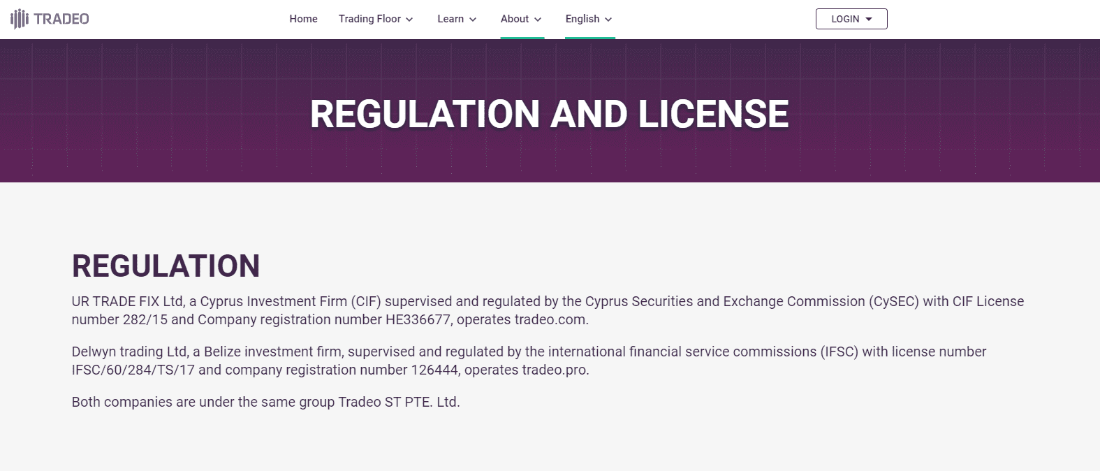 Tradeo Regulation and license Tradeo Regulation and license